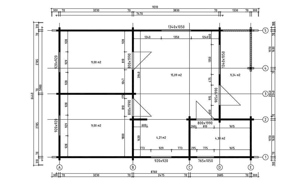 Holz-Gartenhaus Indus 70 - 70mm Blockhaus - Ferienhaus - Satteldach - natur - 41.68m²