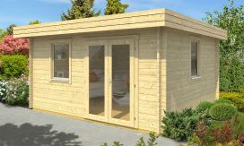 Holz-Gartenhaus Lacanau 44 - 44mm Blockbohlenhaus - Gartenhaus Lounge - Flachdach - Fichte - 15.15m²
