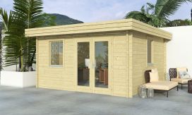 Holz-Gartenhaus Lacanau 70 - 70mm Blockbohlenhaus - Gartenhaus Lounge - Flachdach - Fichte - 15.30m²