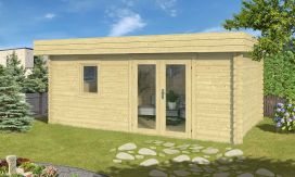 Holz-Gartenhaus New York 16F - 70mm Blockbohlenhaus - Gartenhaus Lounge - Flachdach - Fichte - 13.90m²