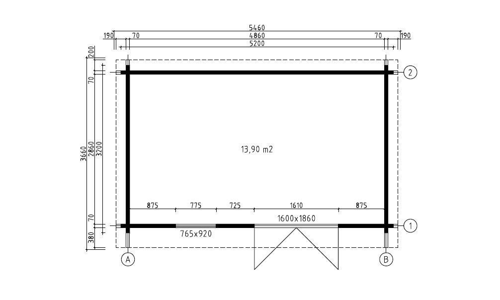 Holz-Gartenhaus New York 16F - 70mm Blockbohlenhaus - Gartenhaus Lounge - Flachdach - Fichte - 13.90m²
