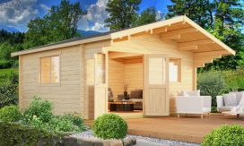 Gartenhaus Zanzibar 2 +  Schleppdach 150cm | Satteldach | Wandstärke 70mm | 485x485cm