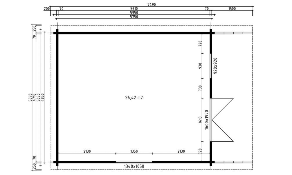 Gartenhaus Zanzibar 3 +  Schleppdach 150cm | Satteldach | Wandstärke 70mm | 485x575cm