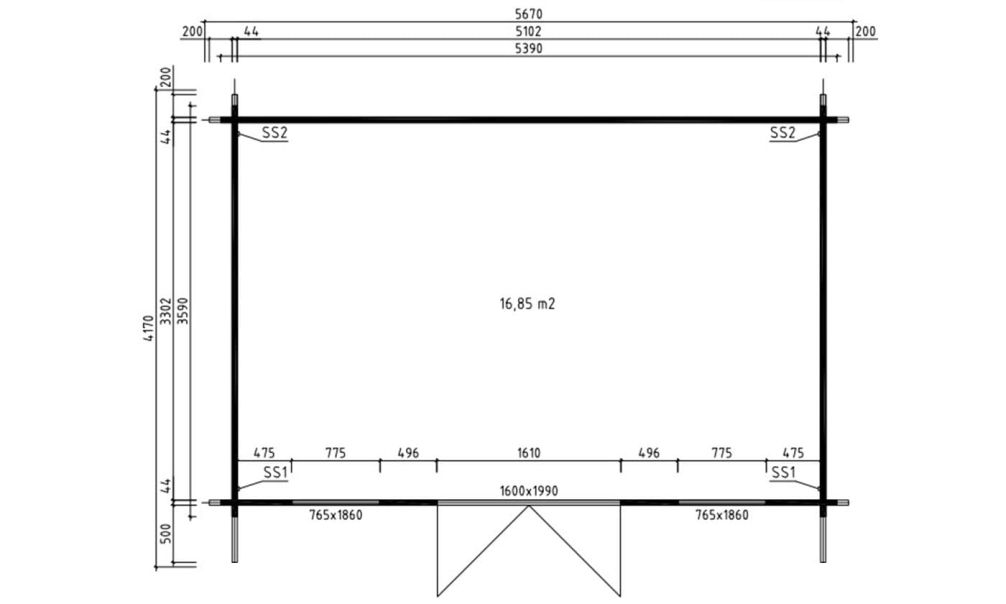 Holz-Gartenhaus Cannes A - 44mm Blockbohlenhaus - Gartenhaus Lounge - Flachdach - Fichte - 16.80m2