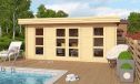 Holz-Gartenhaus Cannes A - 44mm Blockbohlenhaus - Gartenhaus Lounge - Flachdach - Fichte - 16.80m2