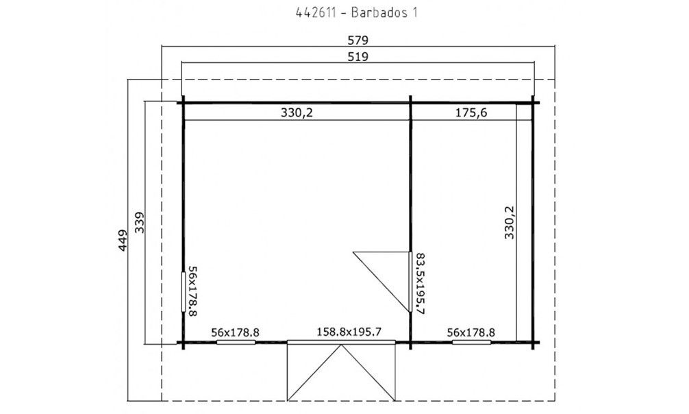 Holz-Gartenhaus Barbados 1 - 44mm Blockbohlenhaus - Gartenhaus Lounge - Pultdach - Fichte - 16.80m2