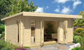 Holz-Gartenhaus Barbados 2 - 70mm Blockbohlenhaus - Gartenhaus Lounge - Pultdach - Fichte - 16.40m2