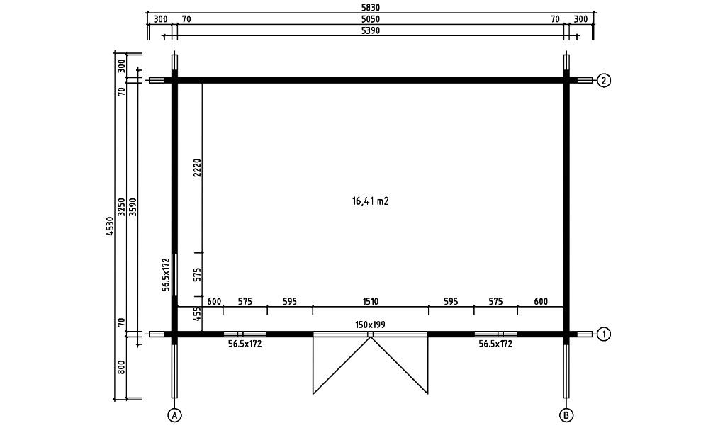 Holz-Gartenhaus Barbados 2 - 70mm Blockbohlenhaus - Gartenhaus Lounge - Pultdach - Fichte - 16.40m2