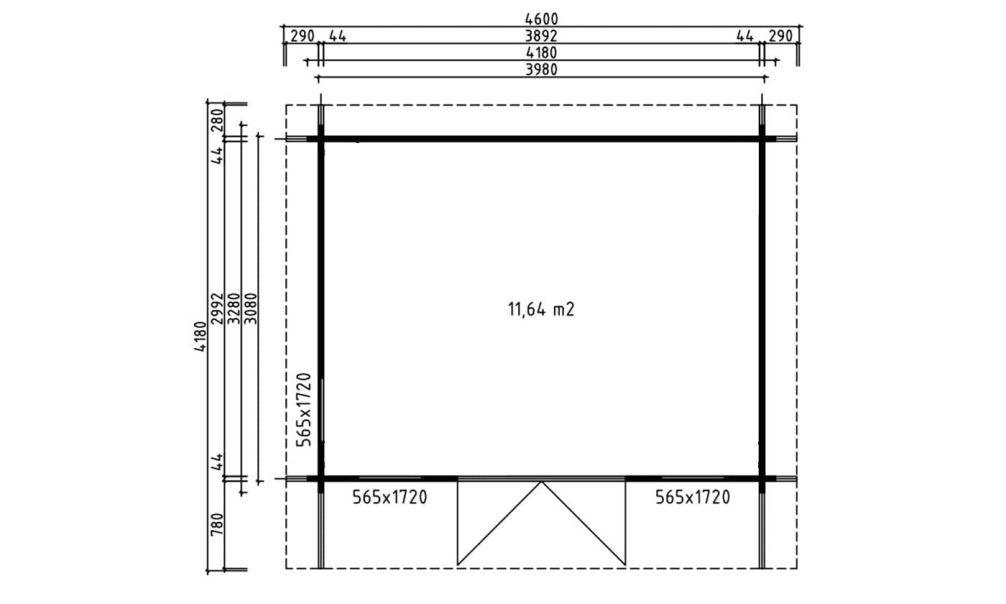 Holz-Gartenhaus Barbados 3 - 44mm Blockbohlenhaus - Gartenhaus Lounge - Pultdach - Fichte - 11.64m2