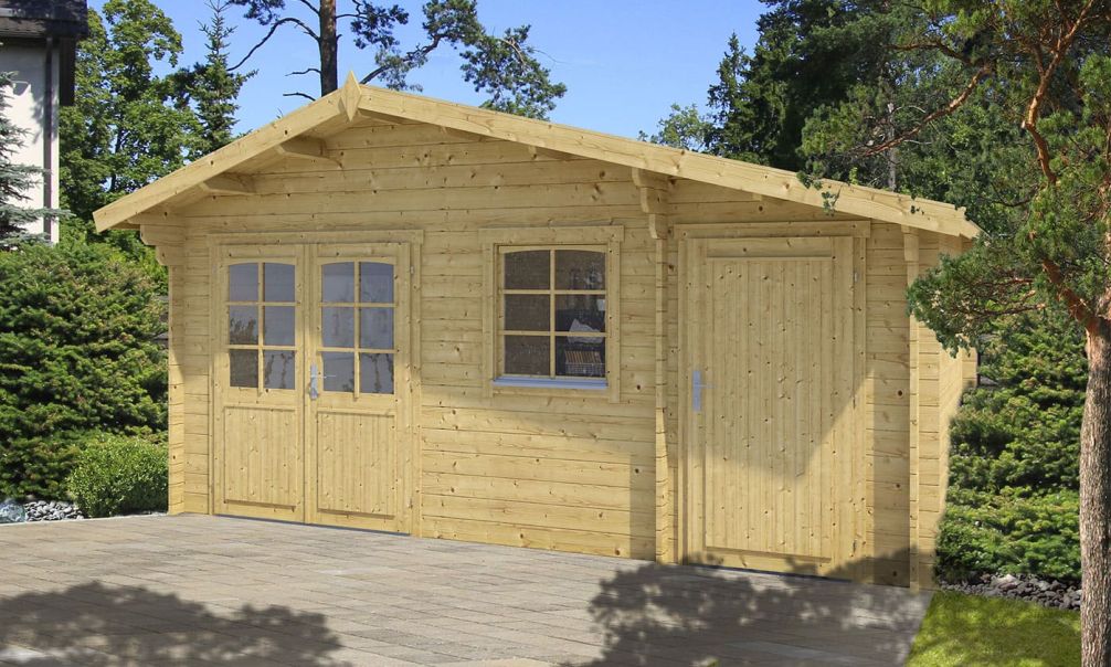 Gartenhaus  Berlin 485 x 350 x 270 cm + Schleppdach 50 cm | Satteldach |  Wandstärke 44mm