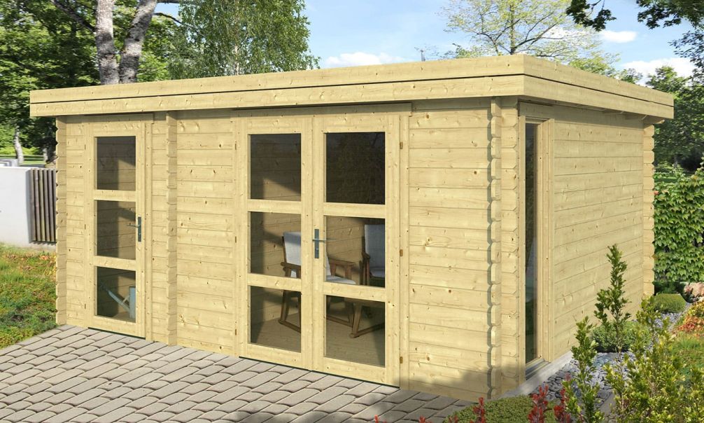 Gartenhaus Hazebrouck 28 | Flachdach | Mit 2 Räumen  | Wandstärke 28mm | 456x360cm