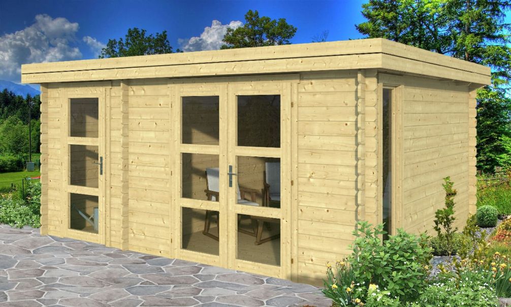 Gartenhaus Hazebrouck 44 | Flachdach | Mit 2 Räumen  | Wandstärke 44mm | 456x360cm
