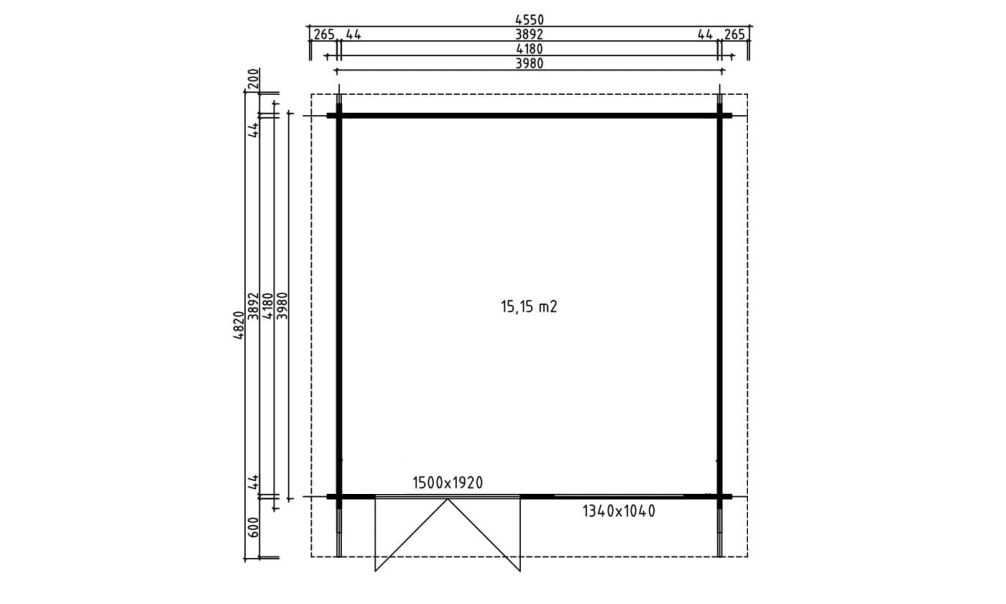 Holz-Gartenhaus Andernos - 44mm Blockbohlenhaus - Gartenhaus Lounge - Satteldach - Fichte - 15.15m²