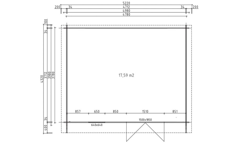 Gartenhaus Violette 18 | KDI | Satteldach | Wandstärke 34mm | 478x378cm