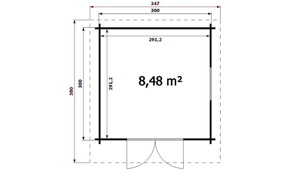 Gartenhaus Arcachon | Satteldach | Wandstärke 44mm| 300x300cm
