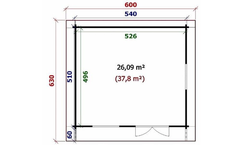 Gartenhaus Honfleur 70 | Satteldach | Wandstärke 70mm | 540x510cm