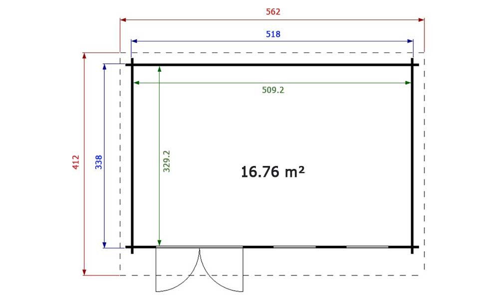 Gartenhaus Bordeaux 44 - 44mm Blockbohlenhaus - Pultdach - Fichte - 16.80m2