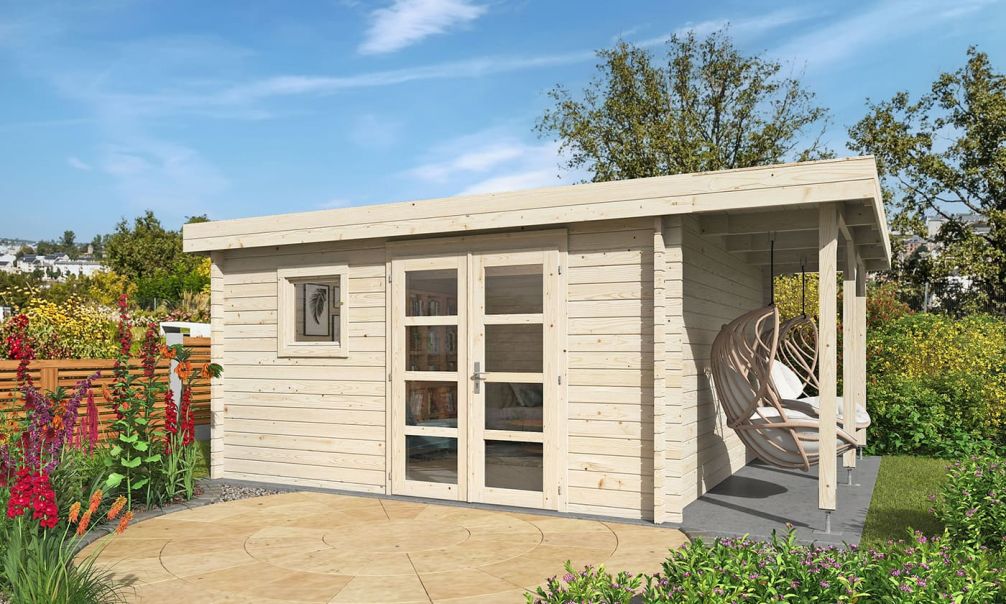 Gartenhaus mit Schleppdach Marseille 15 | Flachdach | Wandstärke 44mm | 490x390cm