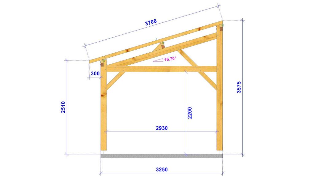 Einzelcarport Guzmania | Pultdach | aus Douglasienholz | 355x660cm