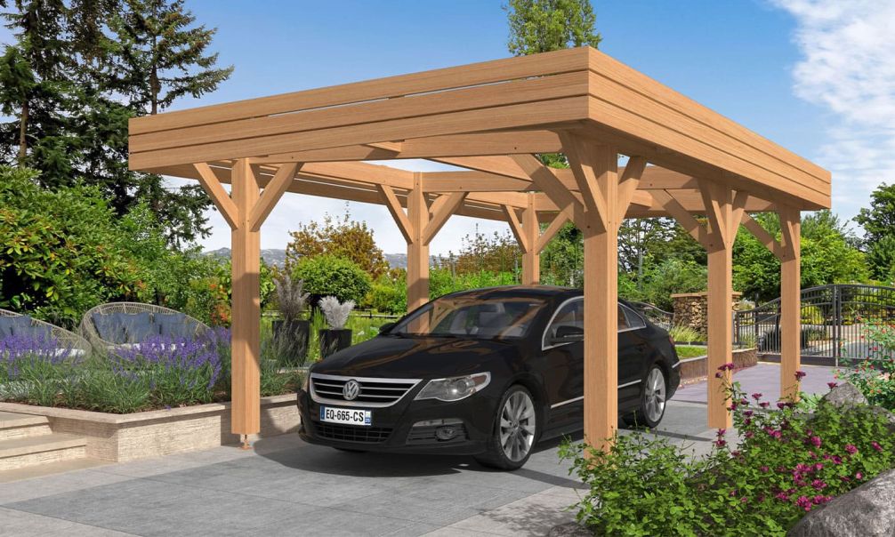 Einzelcarport Ononis | Flachdach | aus Douglasienholz | 380x620cm
