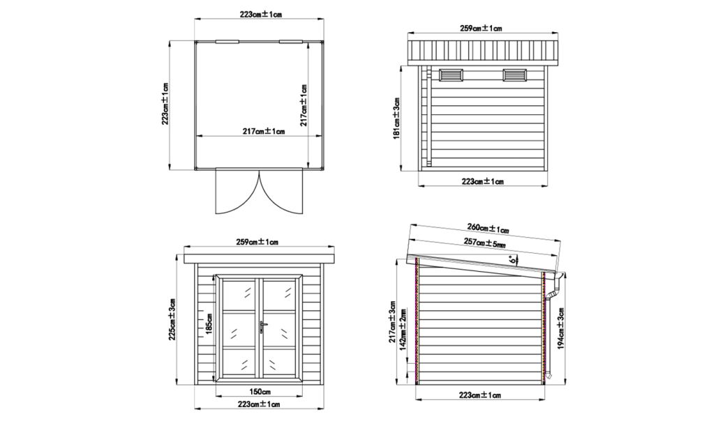 WPC-Gartenhaus ROMANS | Pultdach | Wandstärke 28mm | 223X223cm