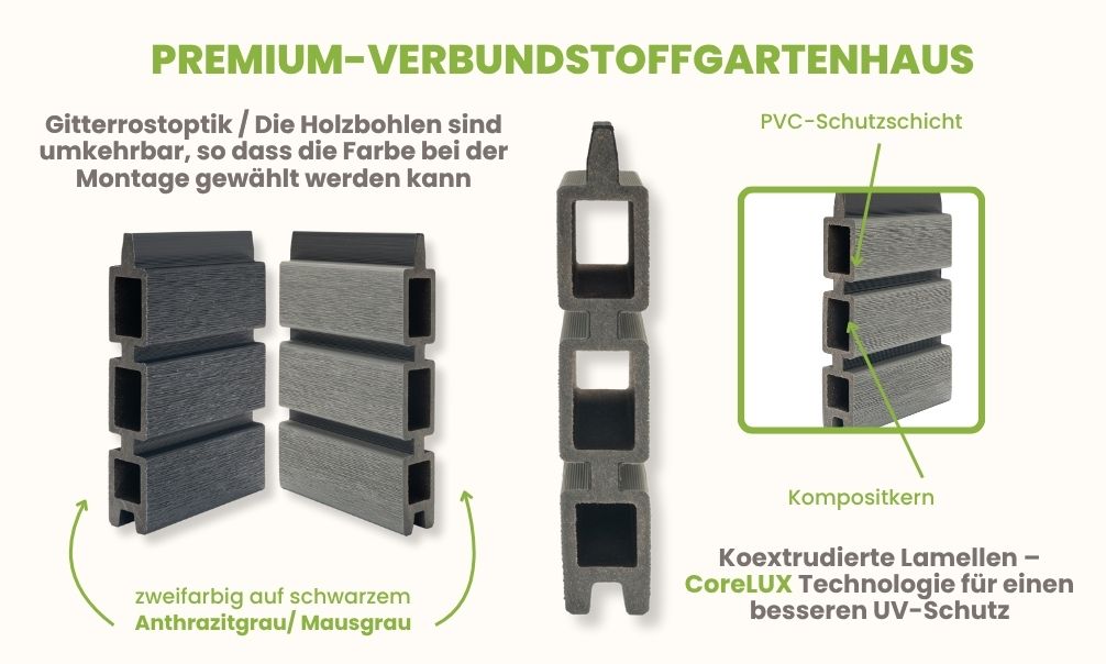 WPC-Gartenhaus Rencurel | Pultdach | Wandstärke 28mm | 290x290cm