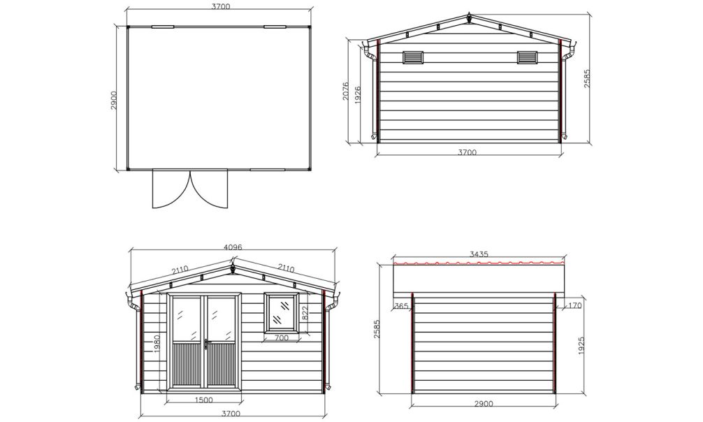WPC-Gartenhaus MATALA | Satteldach | Wandstärke 28mm |  370x290cm
