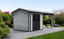 WPC-Gartenhaus MILINA | Satteldach | Wandstärke 28mm | Hellgraue Wände | 600x300cm
