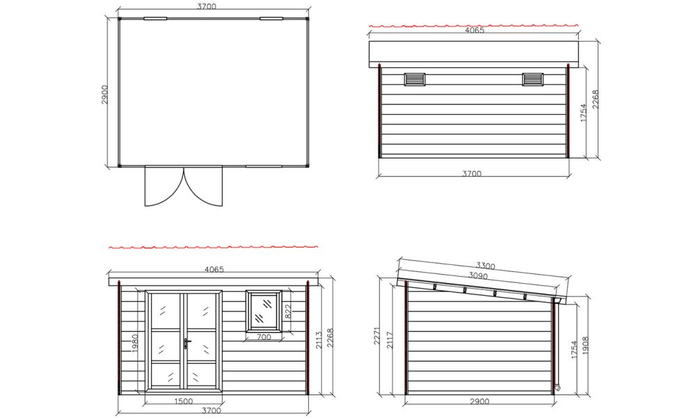 WPC-Gartenhaus FIRA | Pultdach | Wandstärke 28mm | 370x290cm