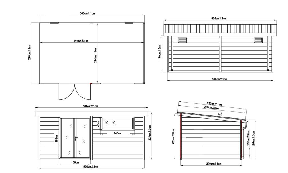 WPC-Gartenhaus CALAIS | Pultdach | Wandstärke 28mm | 500x300cm