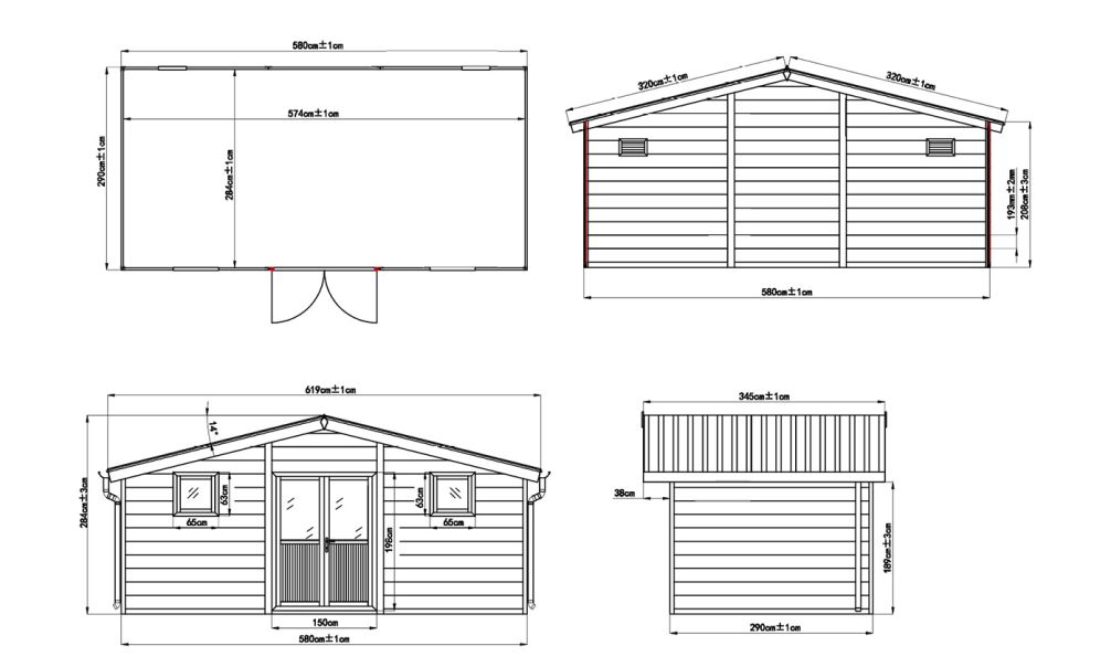 WPC-Gartenhaus POITIERS | Satteldach | Wandstärke 28mm |  580x290cm