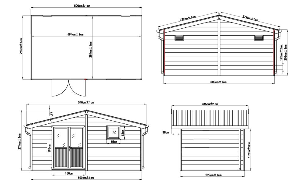 WPC-Gartenhaus CAYENNE | Satteldach | Wandstärke 28mm |500x290cm