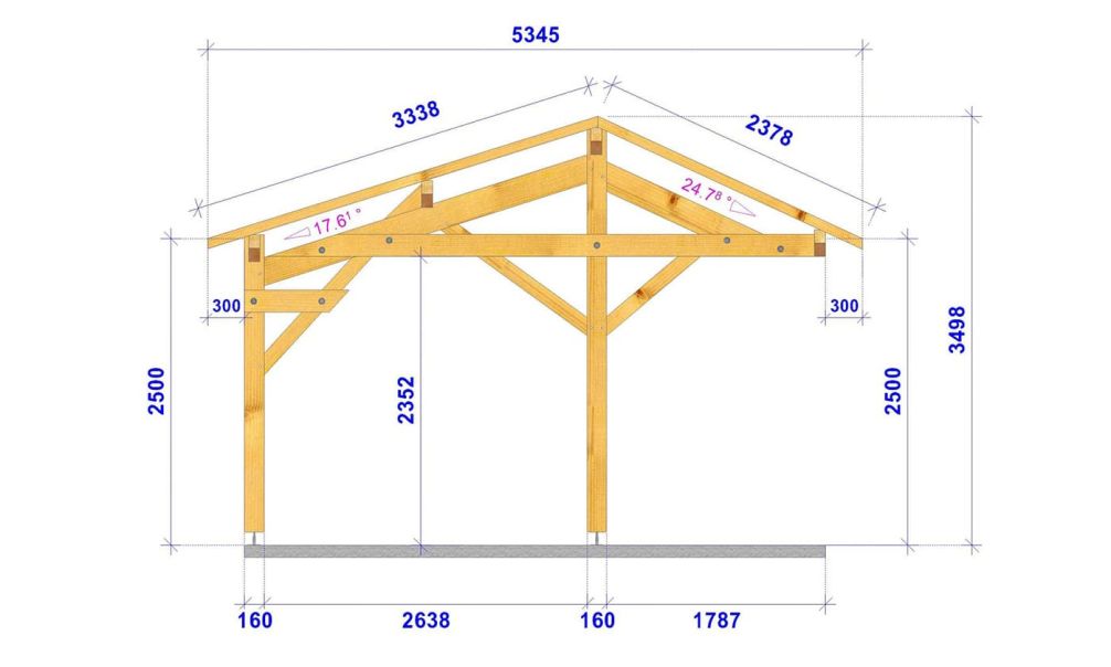Einzelcarport PARDINE | Satteldach | aus Douglasienholz | 430x534cm