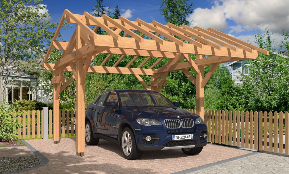 Einzelcarport PARDINE | Satteldach | aus Douglasienholz | 430x534cm