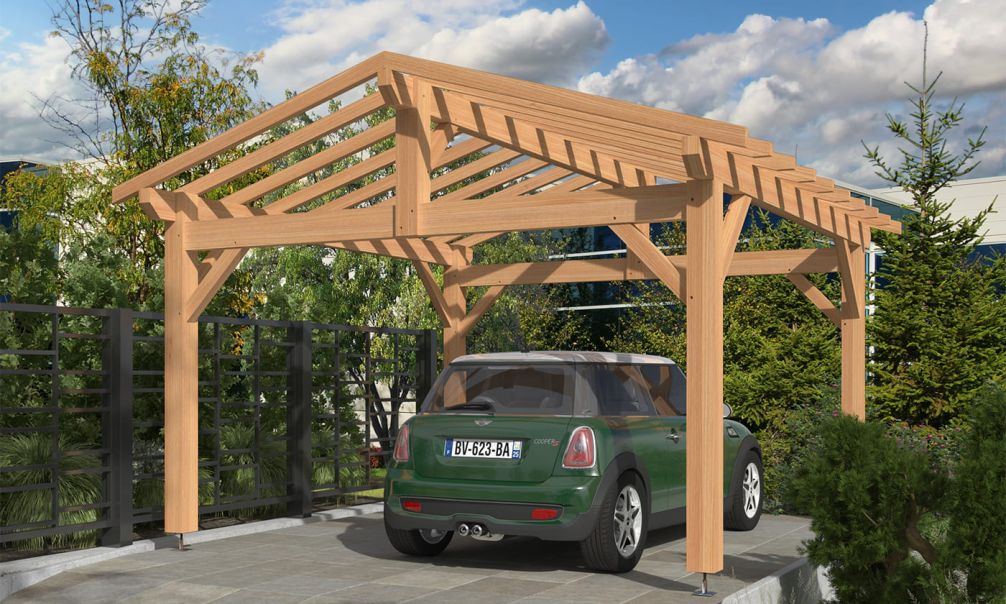 Einzelcarport MIMOSA | Satteldach | aus Douglasienholz | 450x450cm