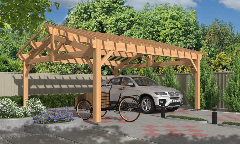 Doppelcarport LANTANA | Satteldach | aus Douglasienholz | 650x650cm