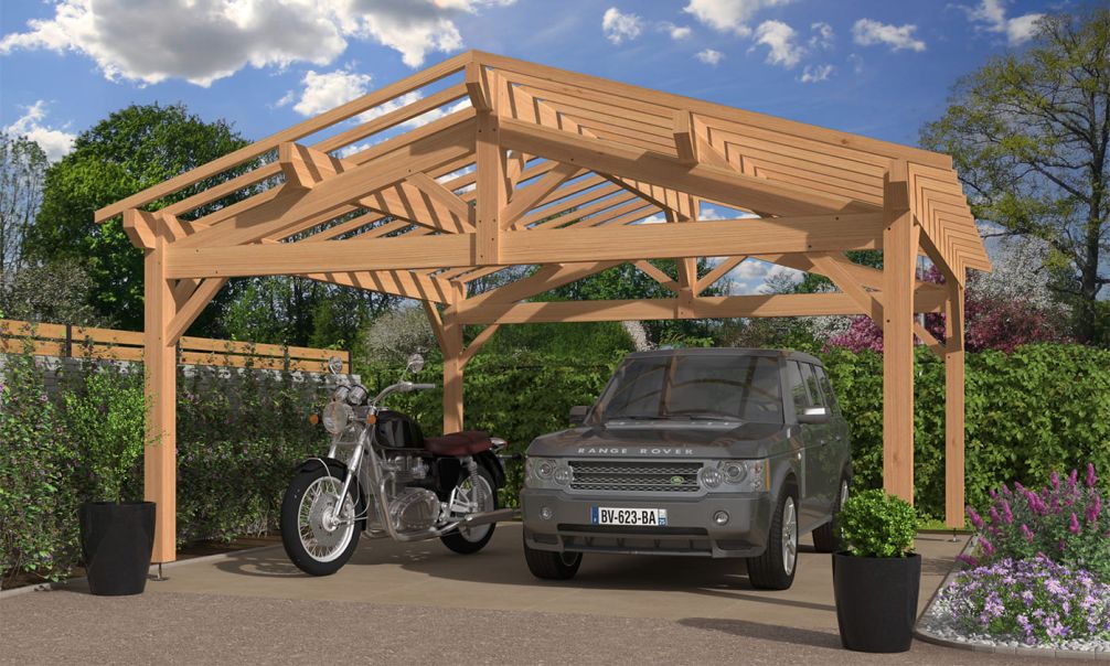 Doppelcarport HORTENSIA | Satteldach | aus Douglasienholz | 600x600cm