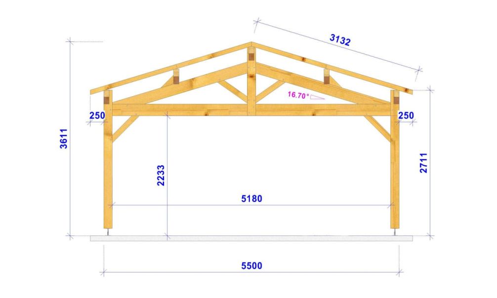 Doppelcarport HORTENSIA | Satteldach | aus Douglasienholz | 600x600cm