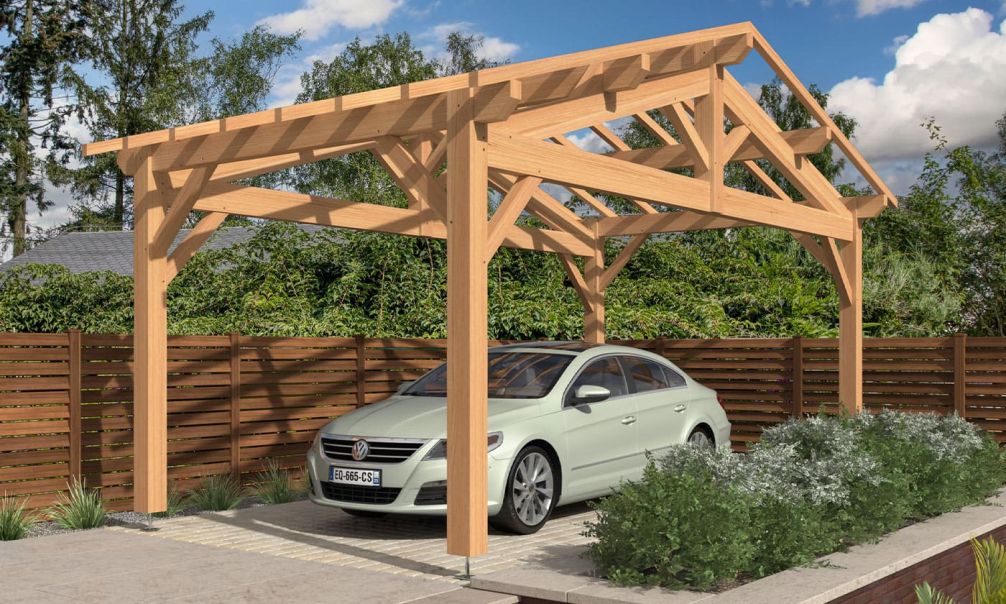 Einzelcarport DECUMARIA | Satteldach | aus Douglasienholz | 350x650cm