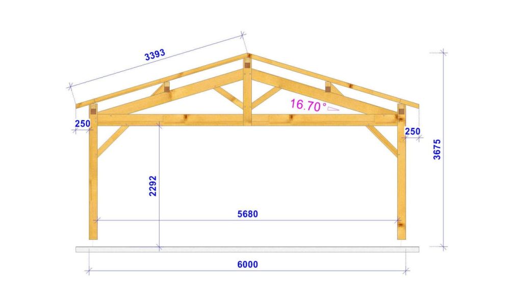 Einzelcarport DECUMARIA | Satteldach | aus Douglasienholz | 350x650cm