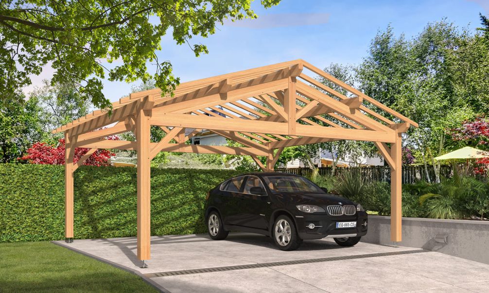 Doppelcarport GARDENIA | Satteldach | aus Douglasienholz | 650x550cm