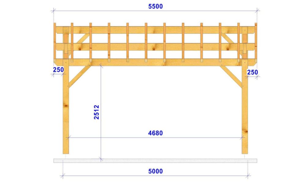Doppelcarport GARDENIA | Satteldach | aus Douglasienholz | 650x550cm