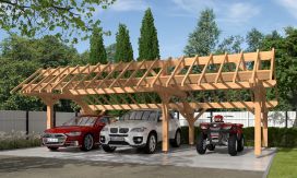 Carport für 3 Autos PIONSAT | Satteldach | aus Douglasienholz | 948x541cm