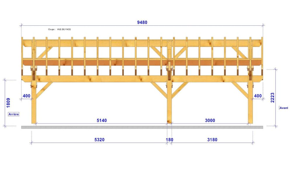 Carport für 3 Autos PIONSAT | Satteldach | aus Douglasienholz | 948x541cm