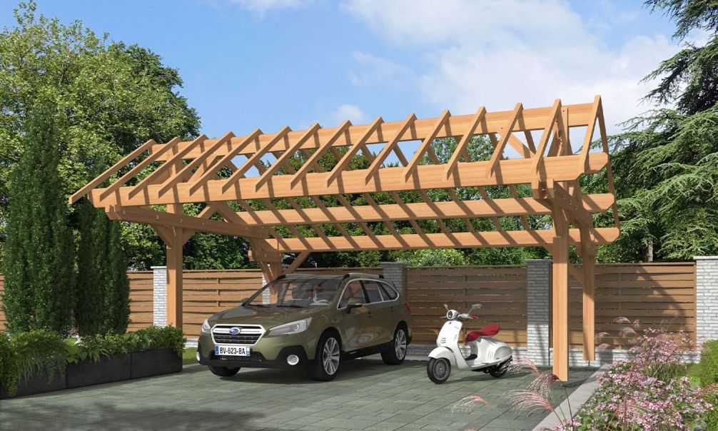 Doppelcarport RAVEL | Satteldach | aus Douglasienholz | 706x550cm