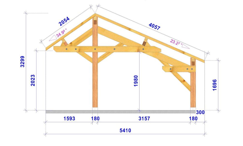 Einzelcarport PARODIA | Satteldach | aus Douglasienholz | 543x541cm