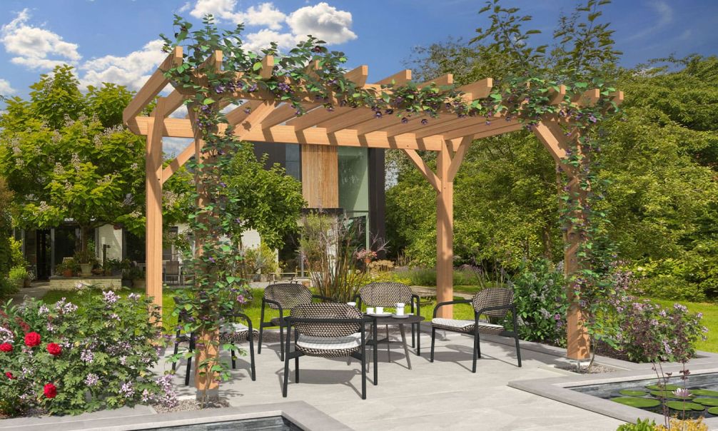 Freistehende Pergola AMARYLLIS | Flachdach | Douglasienholz | 390x290cm