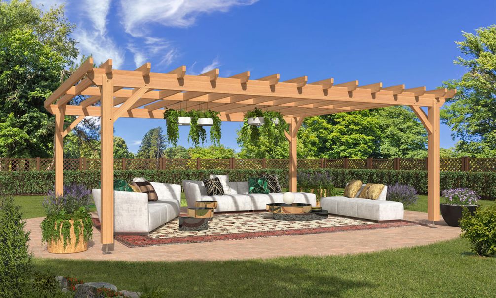 Freistehende Pergola ARMELIA | Flachdach | Douglasienholz | 640x540cm