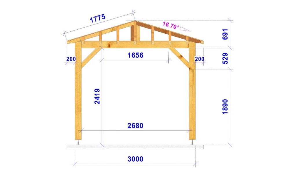 Freistehende Pergola BERGENIA | Mehrfachdach | Douglasienholz | 340x340cm