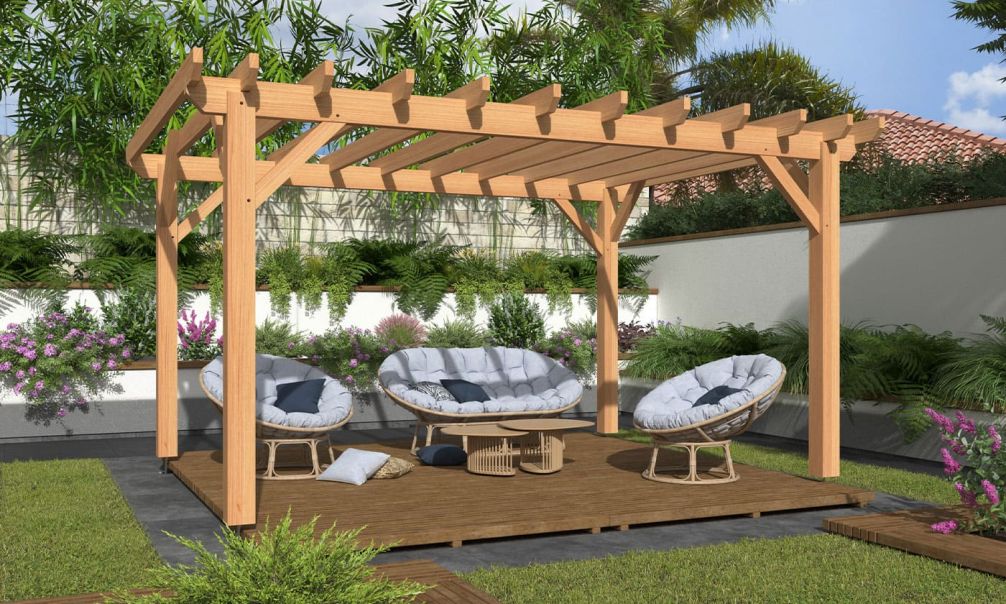 Freistehende Pergola PHYSALIS | Flachdach | Douglasienholz | 340x440cm